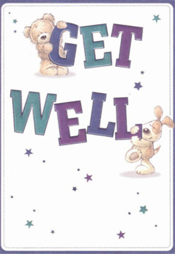 An irresistibly heartwarming get well card, perfectly suited to Bracknell's close-knit spirit, depicts two delightful friends sending uplifting wishes. A plush teddy bear, paws draped lovingly over the top of the handwritten 'GET,' partners with a playful puppy leaning into the sturdy 'WELL' below-each figure brimming with personality and affection. The card's colour palette is an inviting dance of indigos and teals, mirroring the vibrant arrangements Flower Delivery Bracknell prepares for neighbours near South Hill Park. Around the joyful duo, starlit sparks in delicate purples and moody blues shimmer against a spotless white background, inviting feelings of hope and magical healing. The brushwork's soft textures evoke the comforting embrace of a handmade bouquet-gentle, nurturing, and pure-offering tactile reassurance through every strand of illustrated fur. These thoughtful details parallel the care and warmth extended daily by Bracknell's florists, who understand that a simple gesture can transform someone's outlook. The scene glows with the simple, unfiltered joy that comes from genuine friendship and compassion, as if the very air around Binfield Road carries bright wishes for a swift recovery.