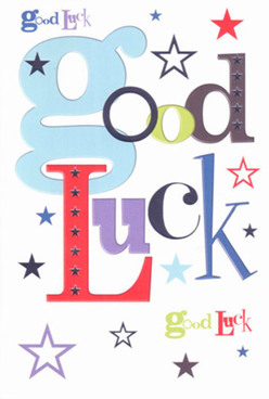 This striking good luck card exudes the confident exuberance found in Bracknell's lively gatherings, embodying the best of local care and artistic flair. The centerpiece is an inviting baby-blue 'g', its soft curves balanced by bold crimson and deep purple letters, all set against a pristine white backdrop that calls to mind the modern, fresh interiors of spaces at The Lexicon. Sprinkled whimsically throughout are stars-midnight indigo, dusky lavender, pale sky-blue-each one seeming like a wish plucked from an evening stroll through Lily Hill Park. The thoughtful mix of fonts delivers not just a supportive message, but a palpable sense of encouragement and anticipation, mirroring the excitement of friends cheering at a Bracknell community event. There's an almost tactile quality to this card, its smooth, fine cardstock evoking the delight of running fingers across the petals of a freshly arranged bouquet. Perfectly sized to slip into a gift bag or pair with a hand-tied arrangement, the card is designed for those moments that matter-whether it's wishing good luck for a new adventure, celebrating exam success, or simply showing someone they're seen. It carries with it the camaraderie and hope that define Bracknell's close-knit neighbourhoods, as if declaring: in this town, every good wish resonates.